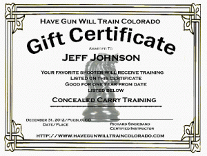 concealed carry training gift certificates