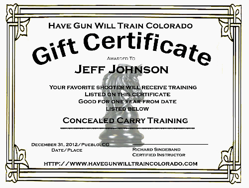 gun training gift certificate 